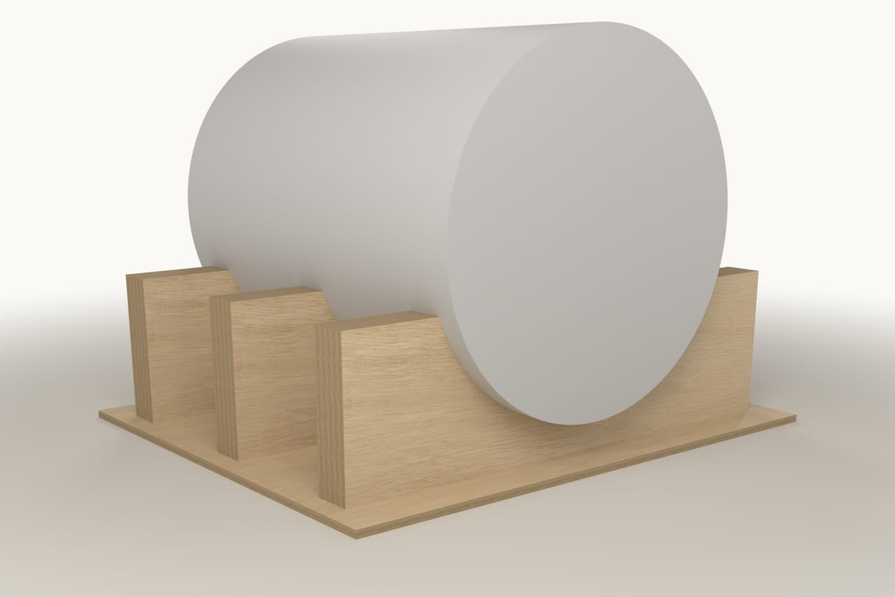 Radial plywood insert: three-quarter view (render)