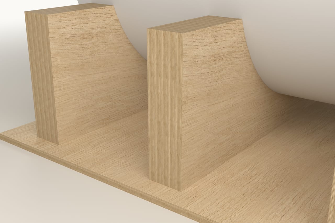 Radial plywood insert: close-up of the CNC-cut joint (render)